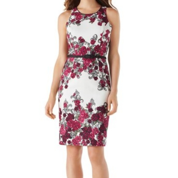 White House Black Market Dresses & Skirts - Floral pink roses belted sheath dress